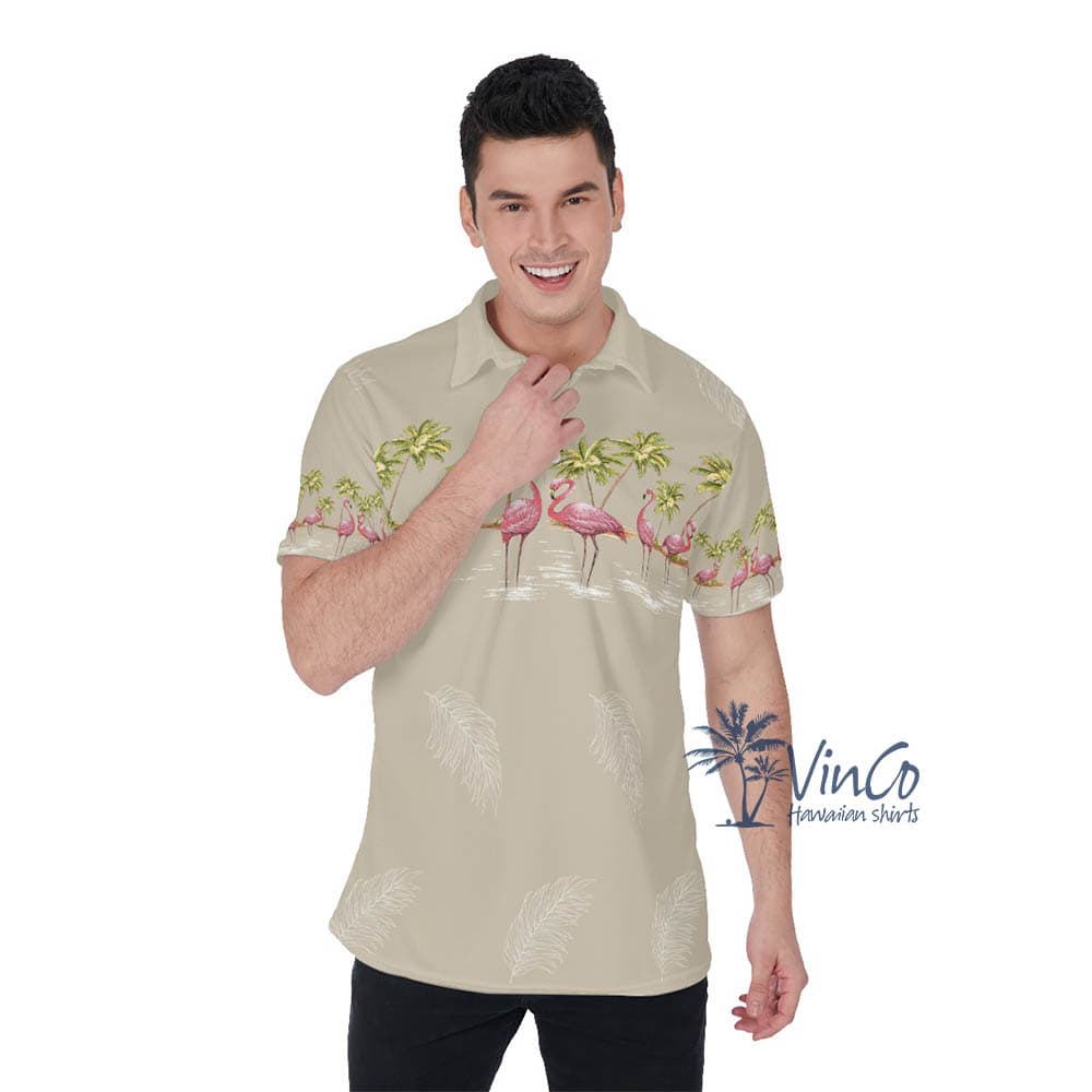 Vintage Flamingo Hawaiian Golf Shirt For Men (1)