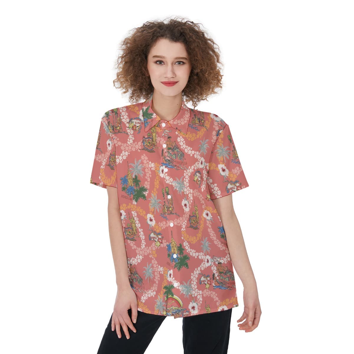 Vintage Hawaii Landscape Aloha Shirt For Women