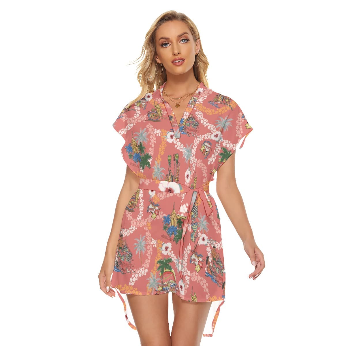 Vintage Hawaii Landscape Summer Hawaiian Dresses With Belt (4)