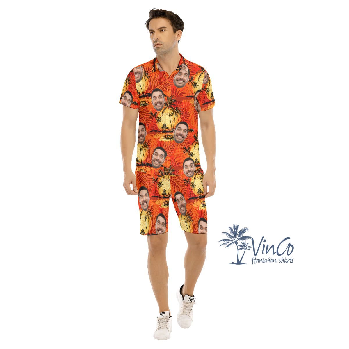 Vintage Orange Custom Face Men's Hawaiian Sets With Preview (1)