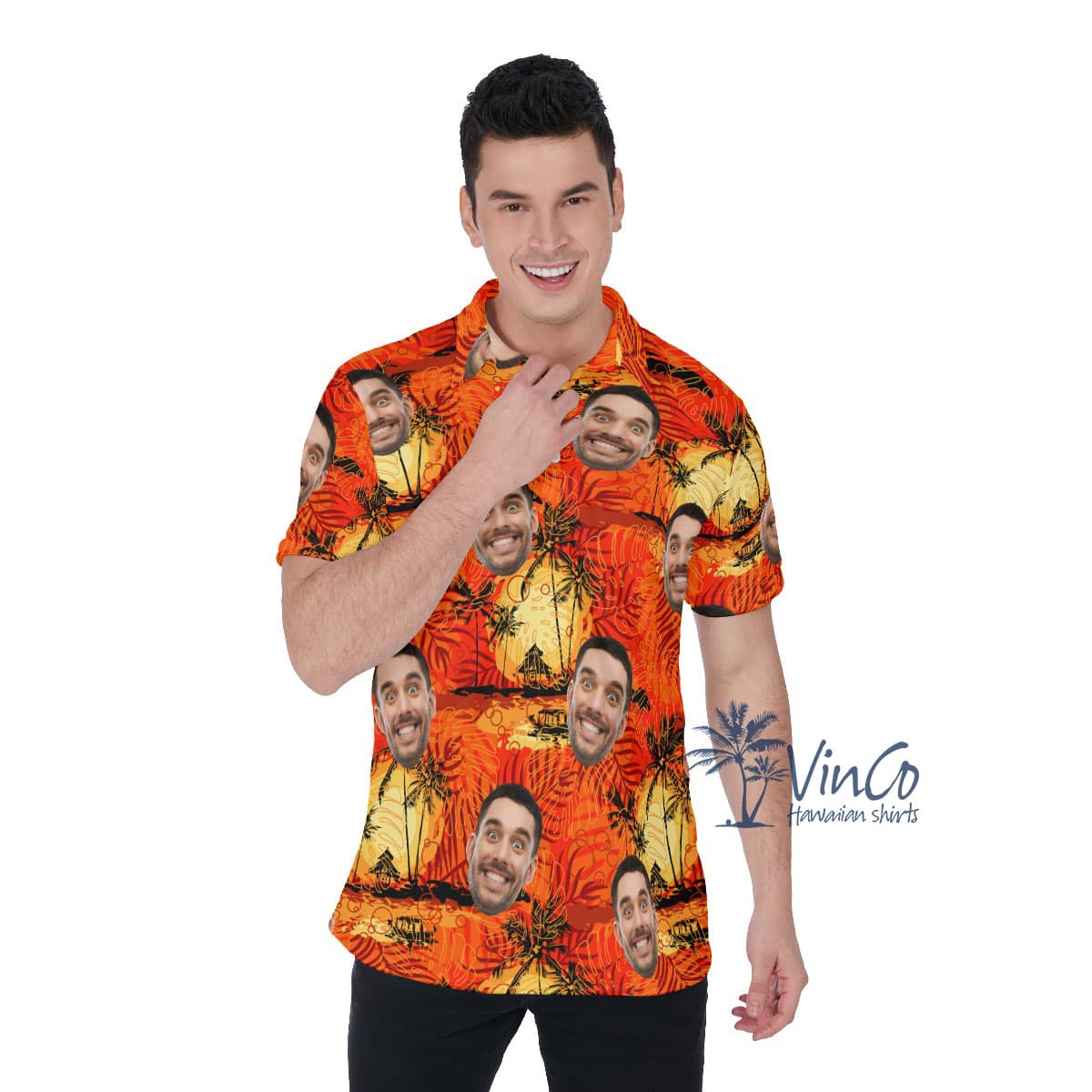 Vintage Orange Custom Hawaiian Polo Shirt With Photo (1)