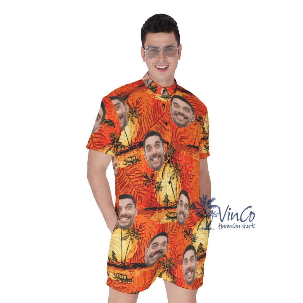 Vintage Orange Custom Hawaiian Romper With Multiple Faces (1)