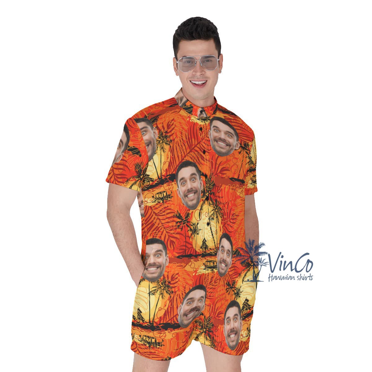 Vintage Orange Custom Hawaiian Romper With Multiple Faces (1)