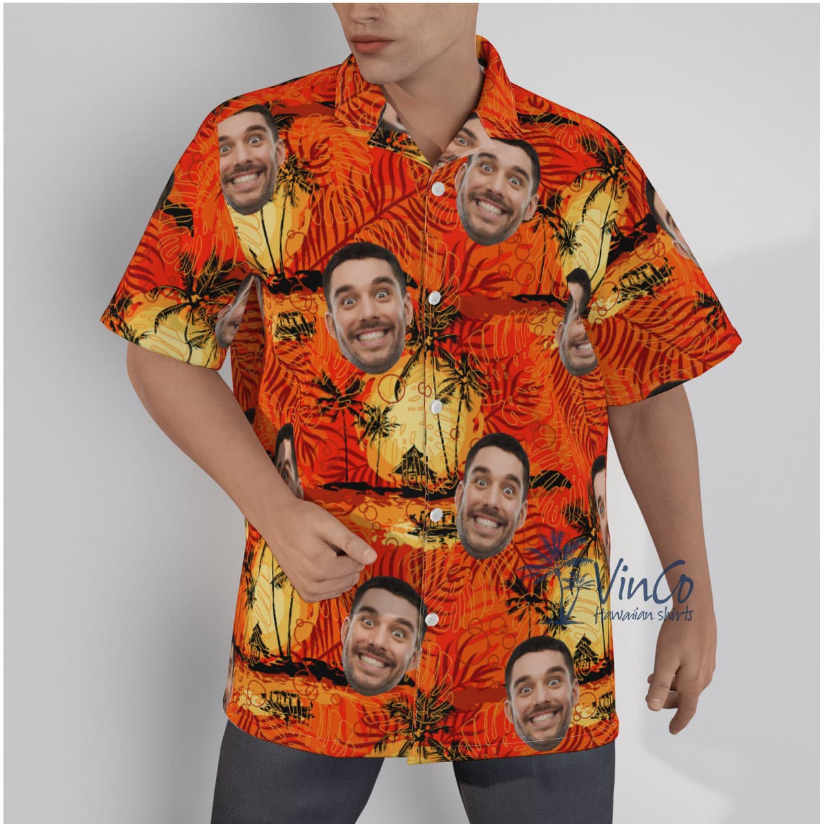 Vintage Orange Custom Hawaiian Shirt With Face (1)