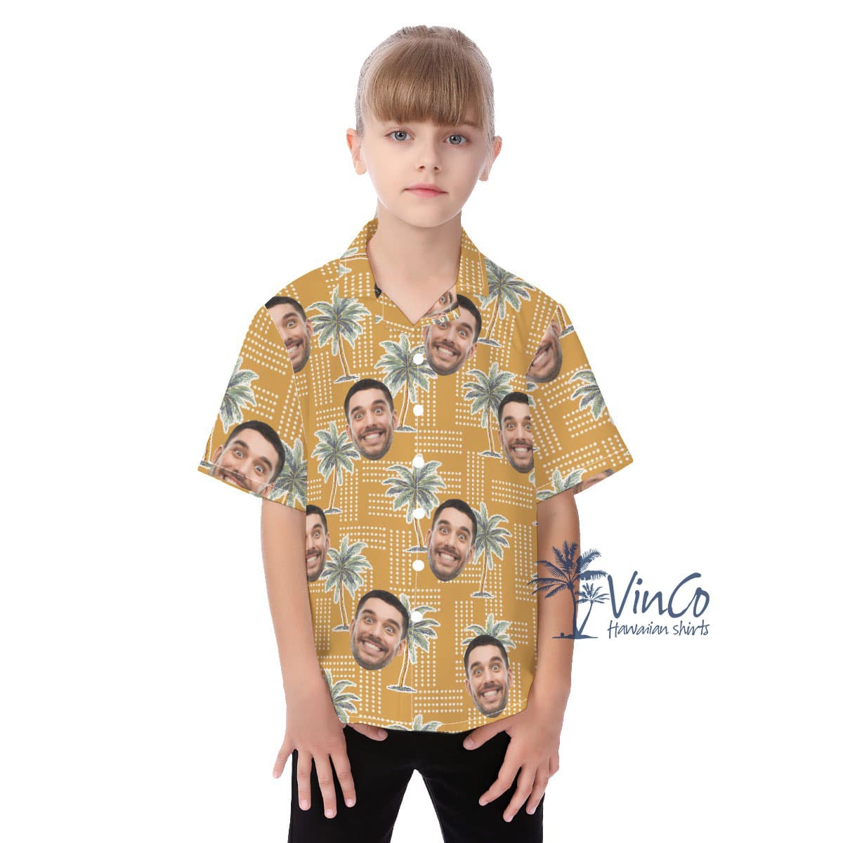 Vintage Palm Tree Custom Face Kid's Hawaiian Shirt (1)