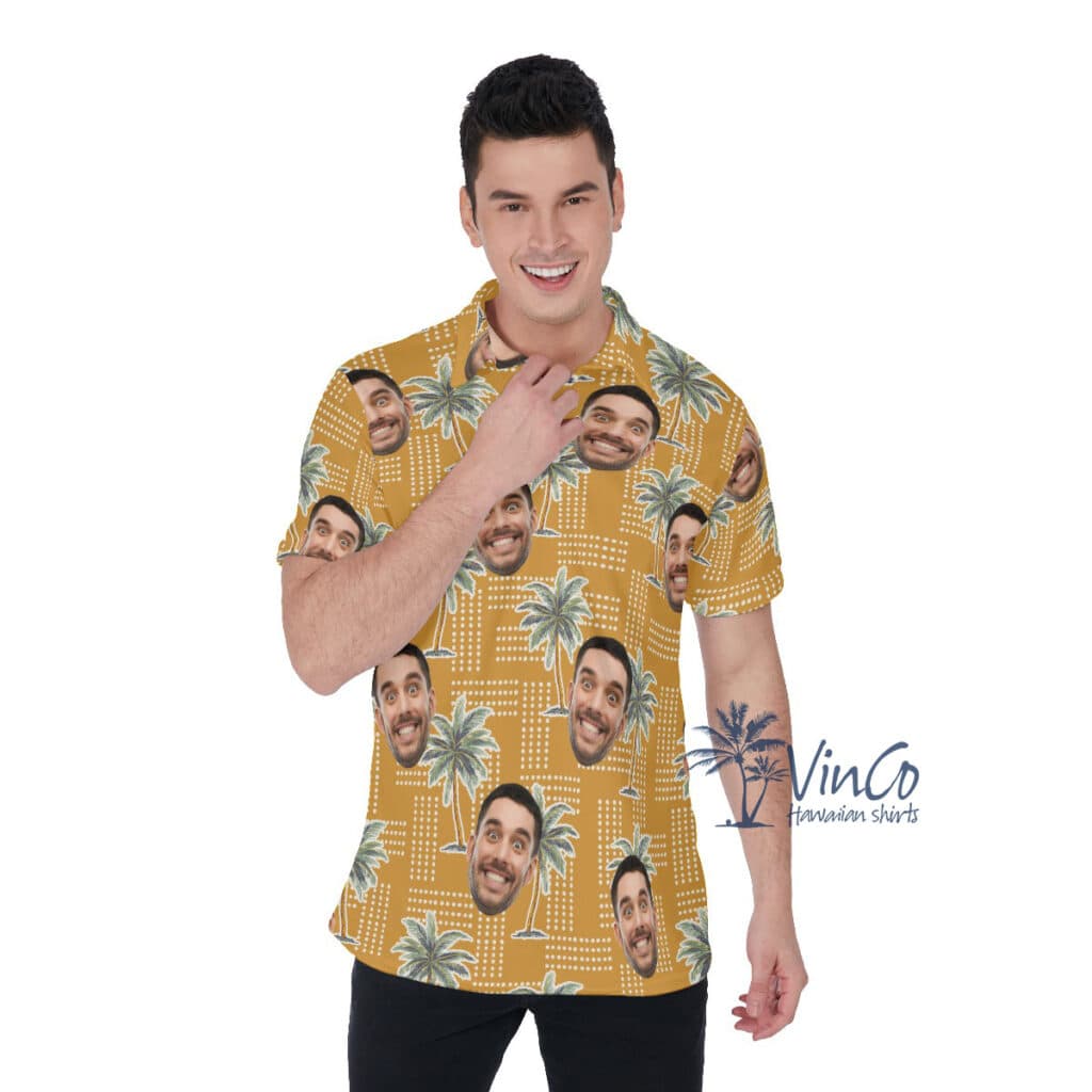 Vintage Palm Tree Custom Face Men's Hawaiian Polo Shirt (1)