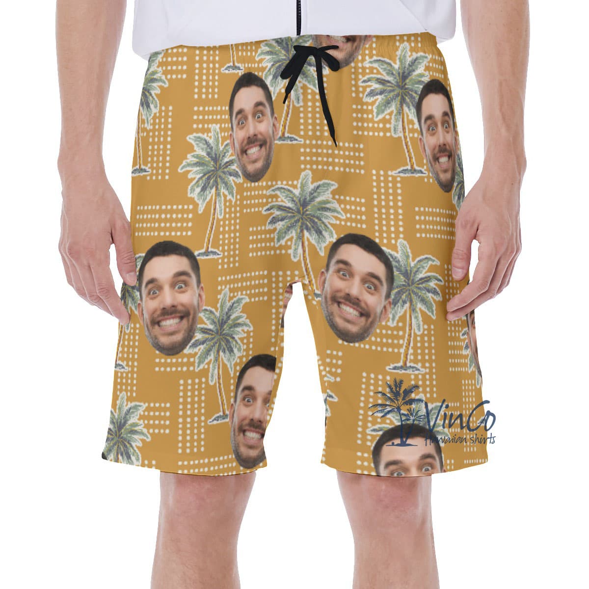 Vintage Palm Tree Custom Face Men's Hawaiian Shorts (1)