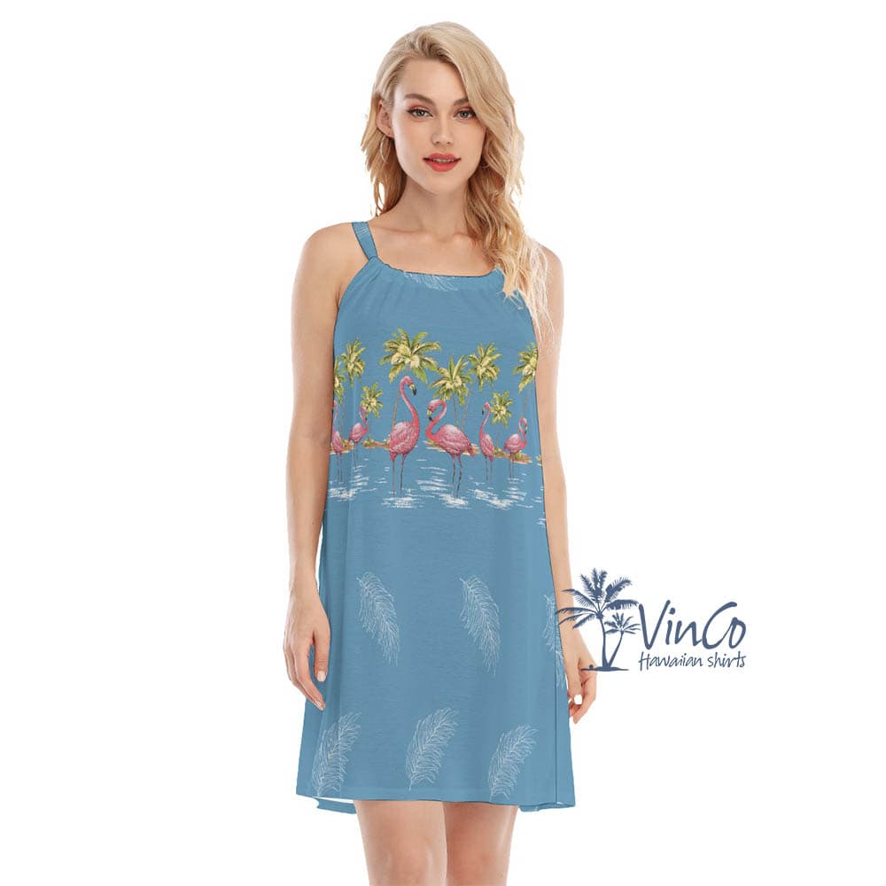 Vintage Pink Flamingo Hawaiian Summer Dress For Women (2)