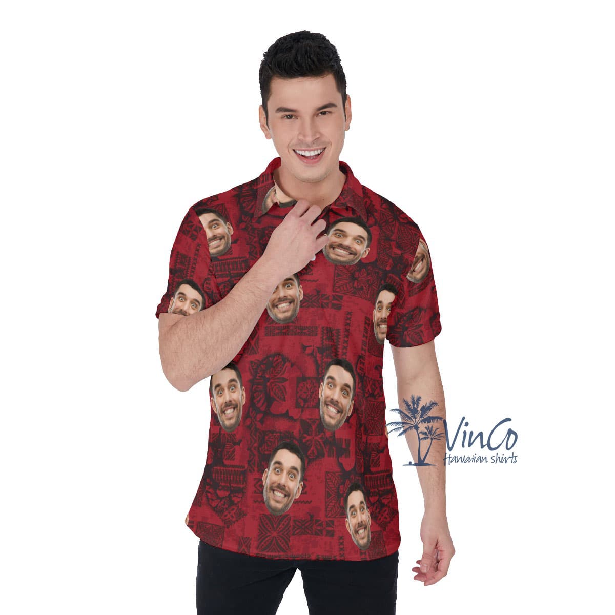 Vintage Red Custom Hawaiian Golf Shirt With Face (1)