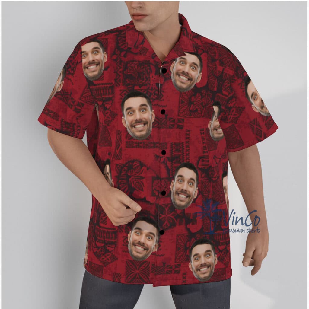 Vintage Red Men's Hawaiian Shirt With Custom Face (2)