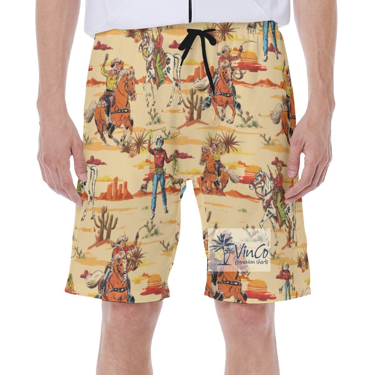 Western Mountains Cowboy Hawaiian Swim Trunks For Men