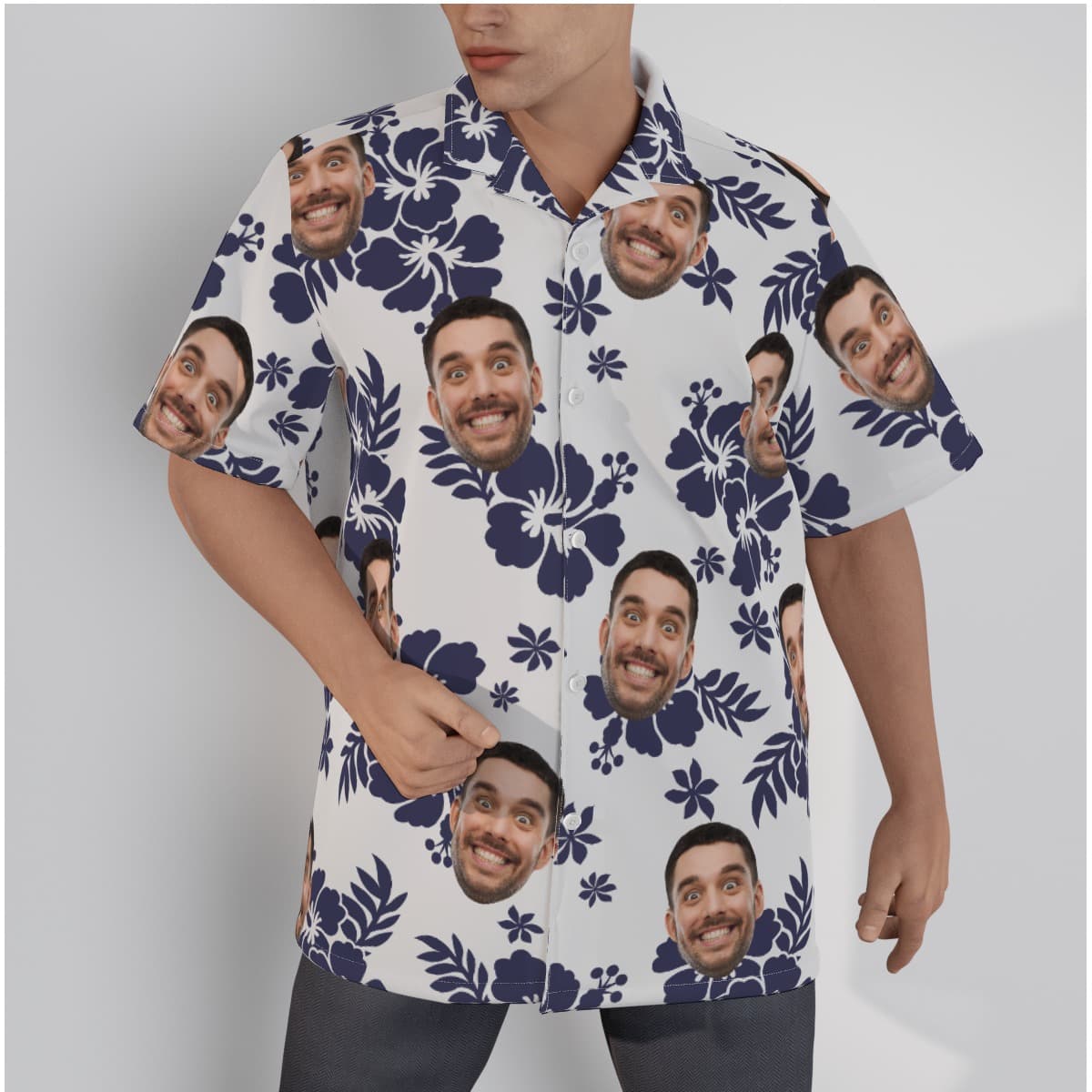 White Custom Multiple Faces Hawaiian Shirt For Men (1)