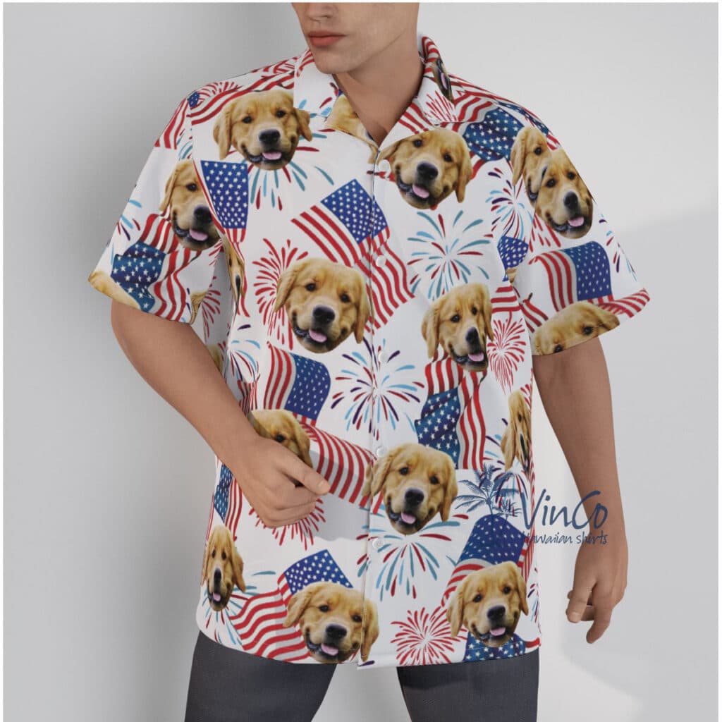 White Red And Blue Custom Face Hawaiian Shirt For Men (1)
