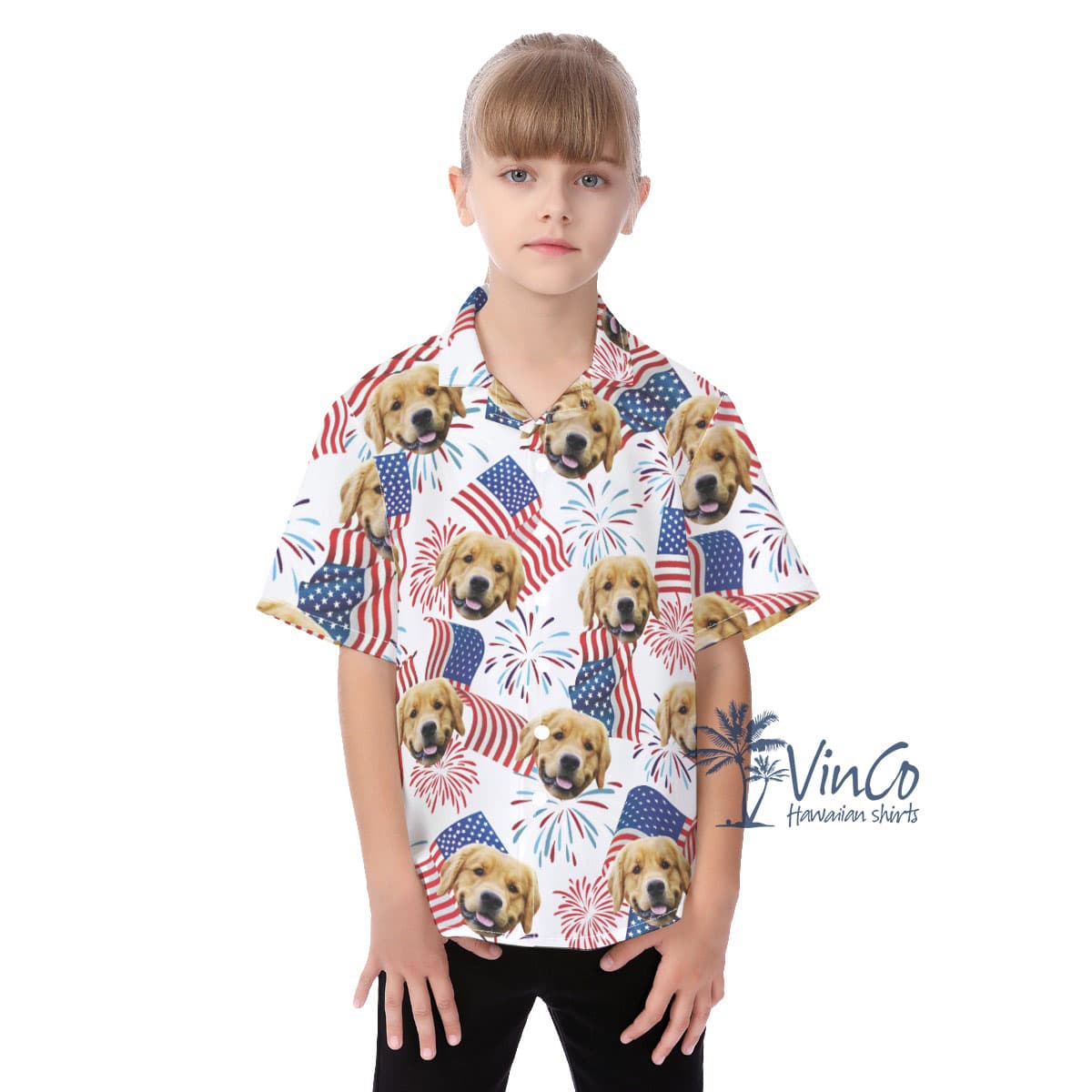 White Red And Blue Kid's Custom Hawaiian Shirt With Face (1)