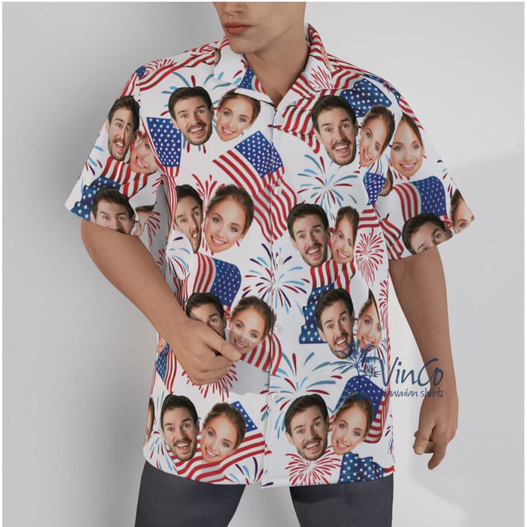 White Red And Blue Patriotic Custom Multiple Faces Hawaiian Shirt (2)