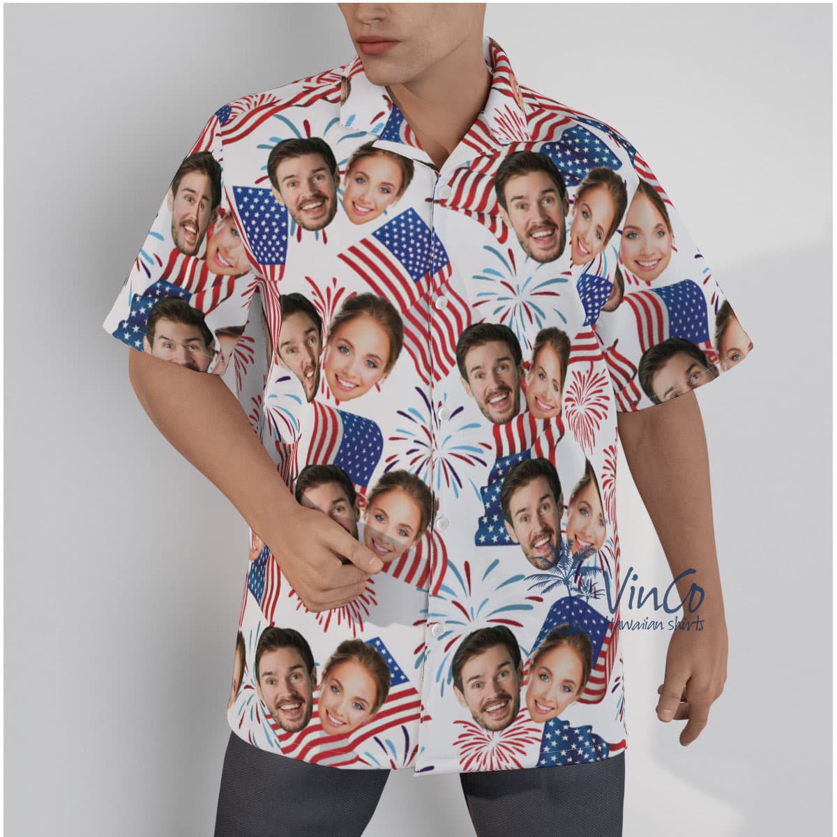 White Red And Blue Patriotic Custom Multiple Faces Hawaiian Shirt (2)