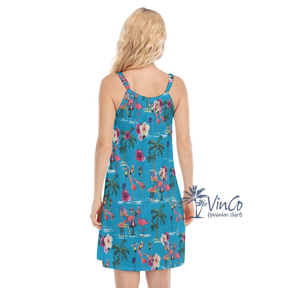 Women’s 4th Of July Flamingo Hawaiian Cami Dress (1)