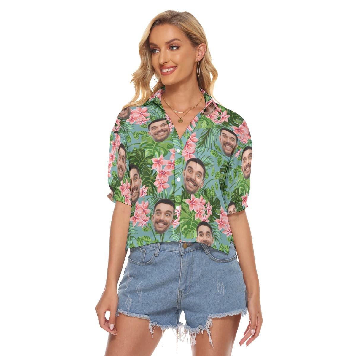 Women’s Cropped Hawaiian Shirts With Faces On Them (1)