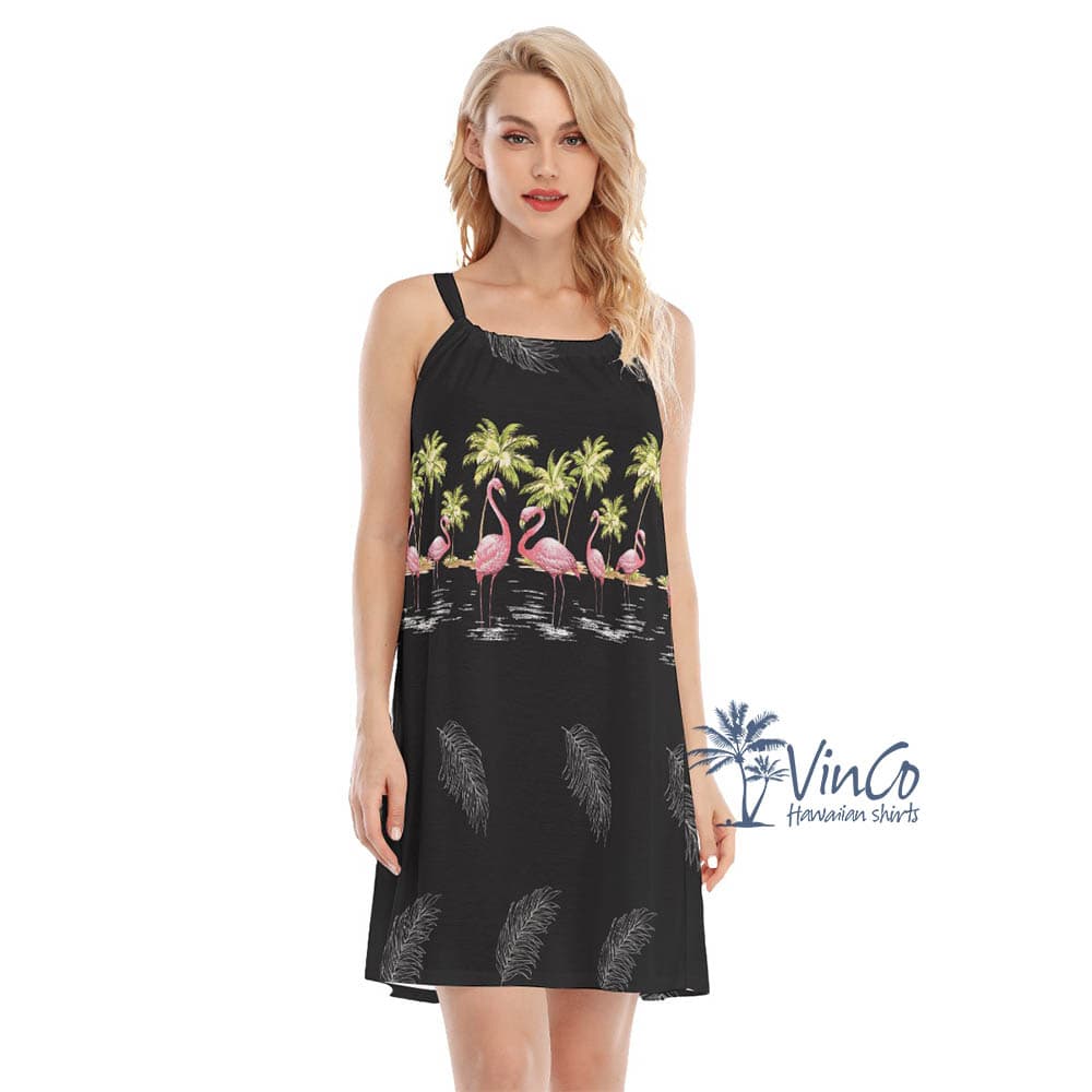 Women’s Flamingo Black Hawaiian Dress For Summer (1)