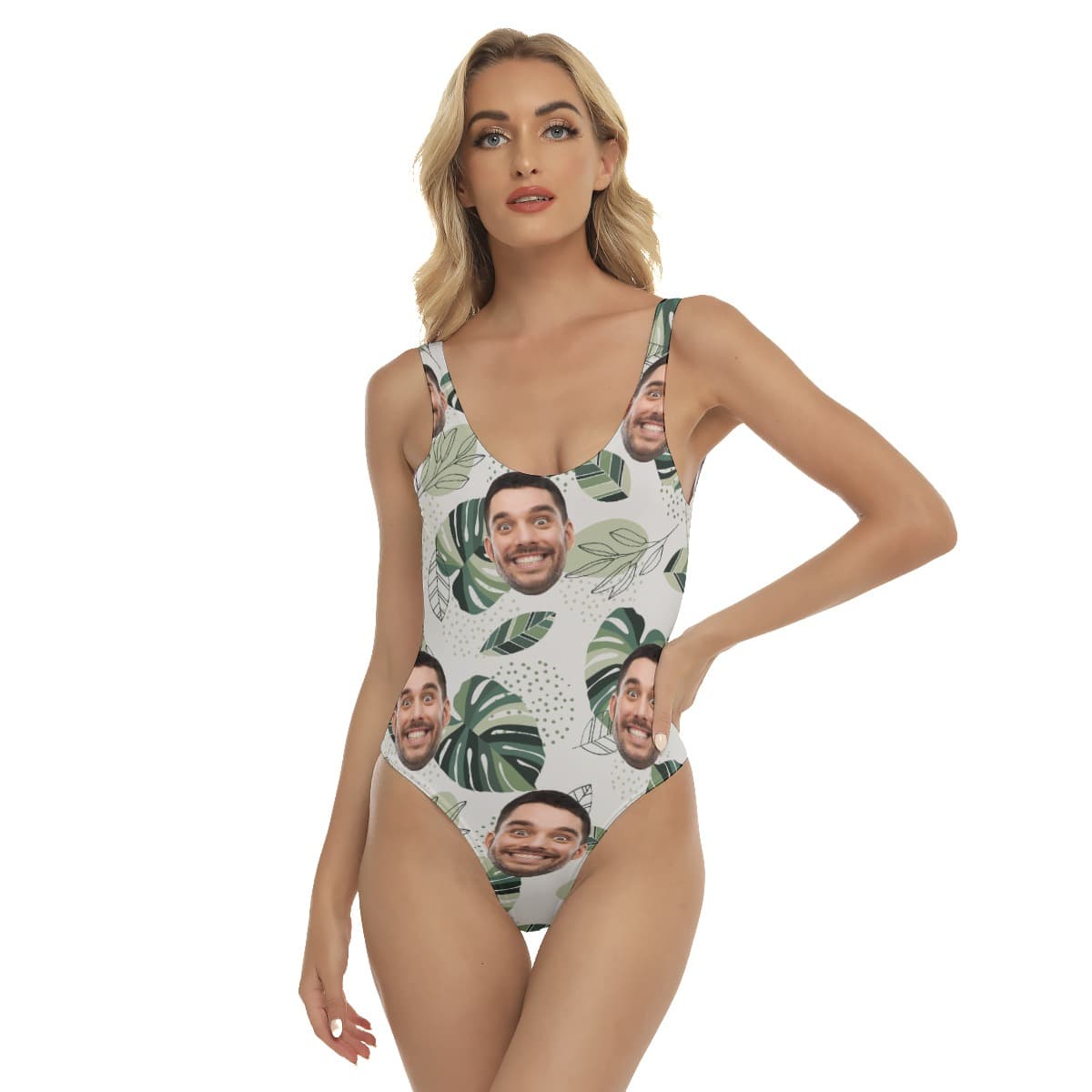 Women’s Funny Custom Face Swimsuit Tropical Pattern (1)