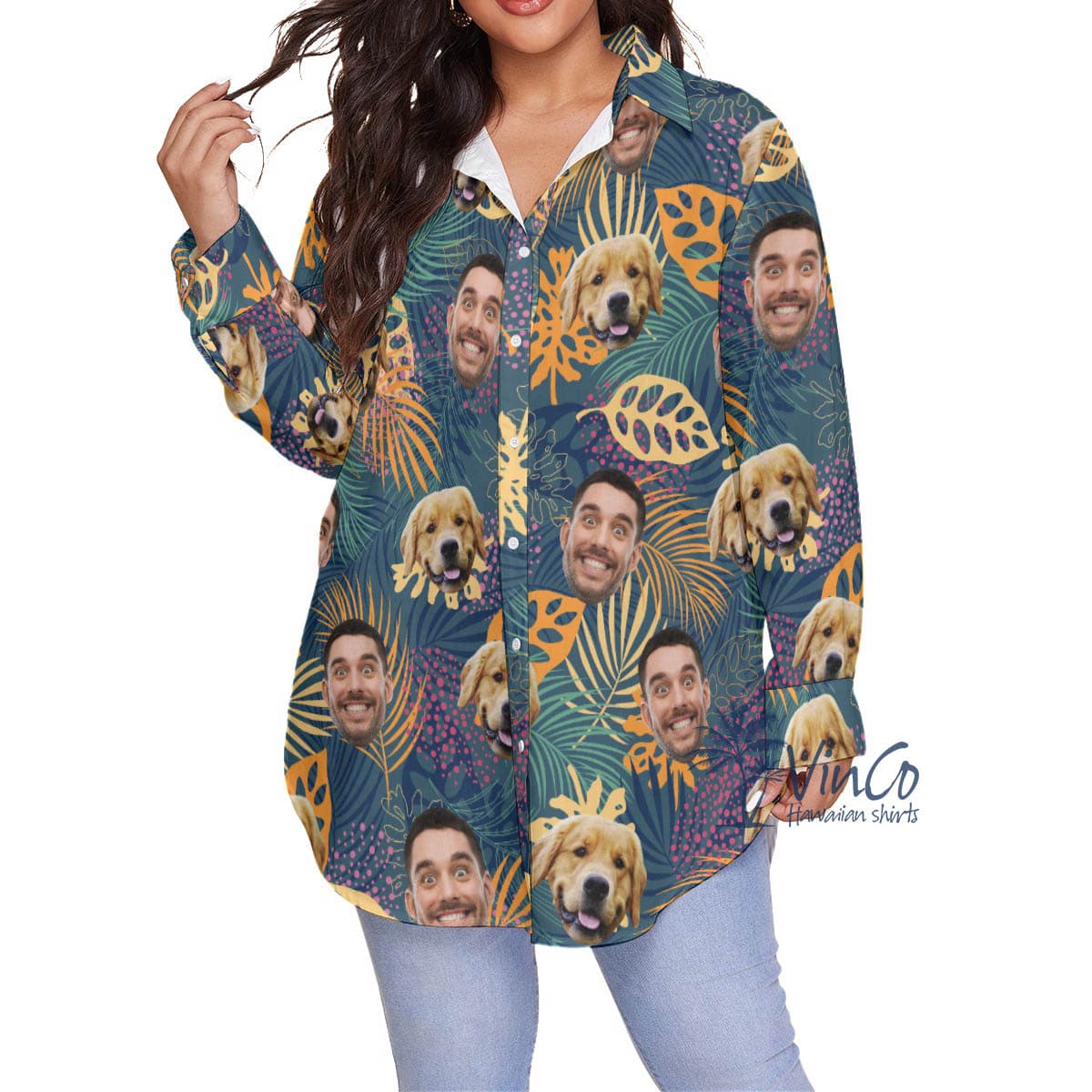 Women’s Personalized Faces Plus Size Hawaiian Shirt With Dog Face (1)