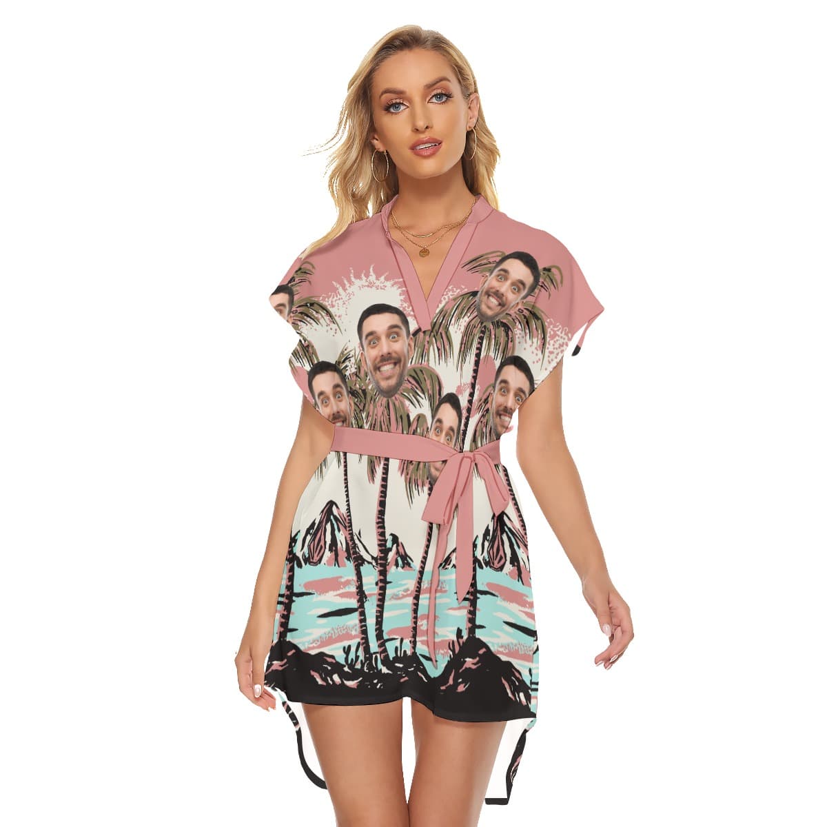Women’s Personalized Faces Summer Dress Hawaiian Print (1)