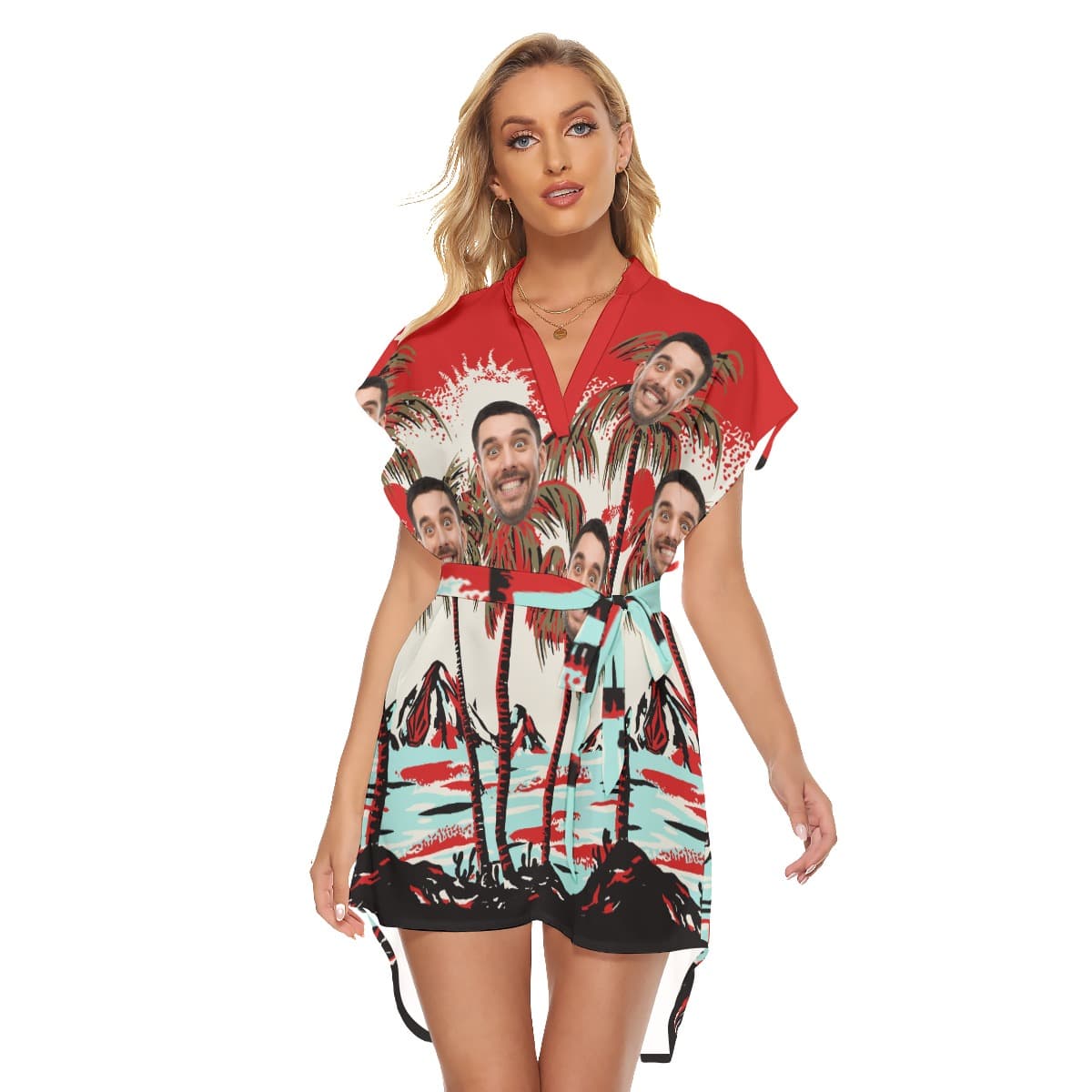 Women’s Red Summer Hawaiian Dresses With Custom Face (1)
