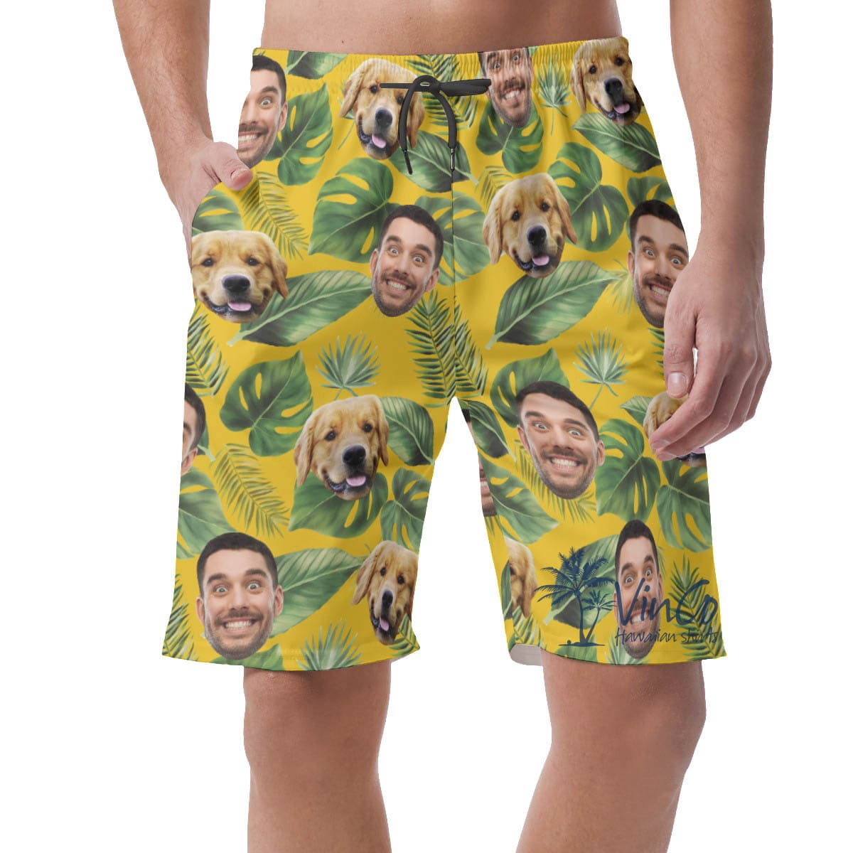 Yellow Custom Dog Hawaiian Shorts For Men (1)