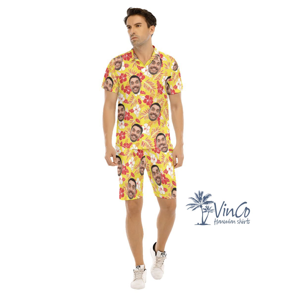 Yellow Hibiscus Custom Hawaiian Men's Set With Face (1)