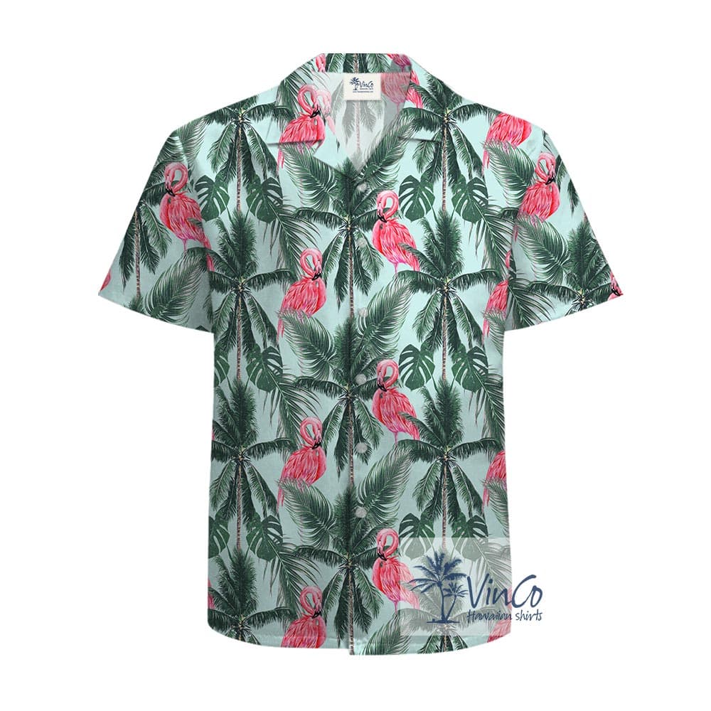 100% Cotton Flamingo Hawaiian Shirt Tropical Print (2)