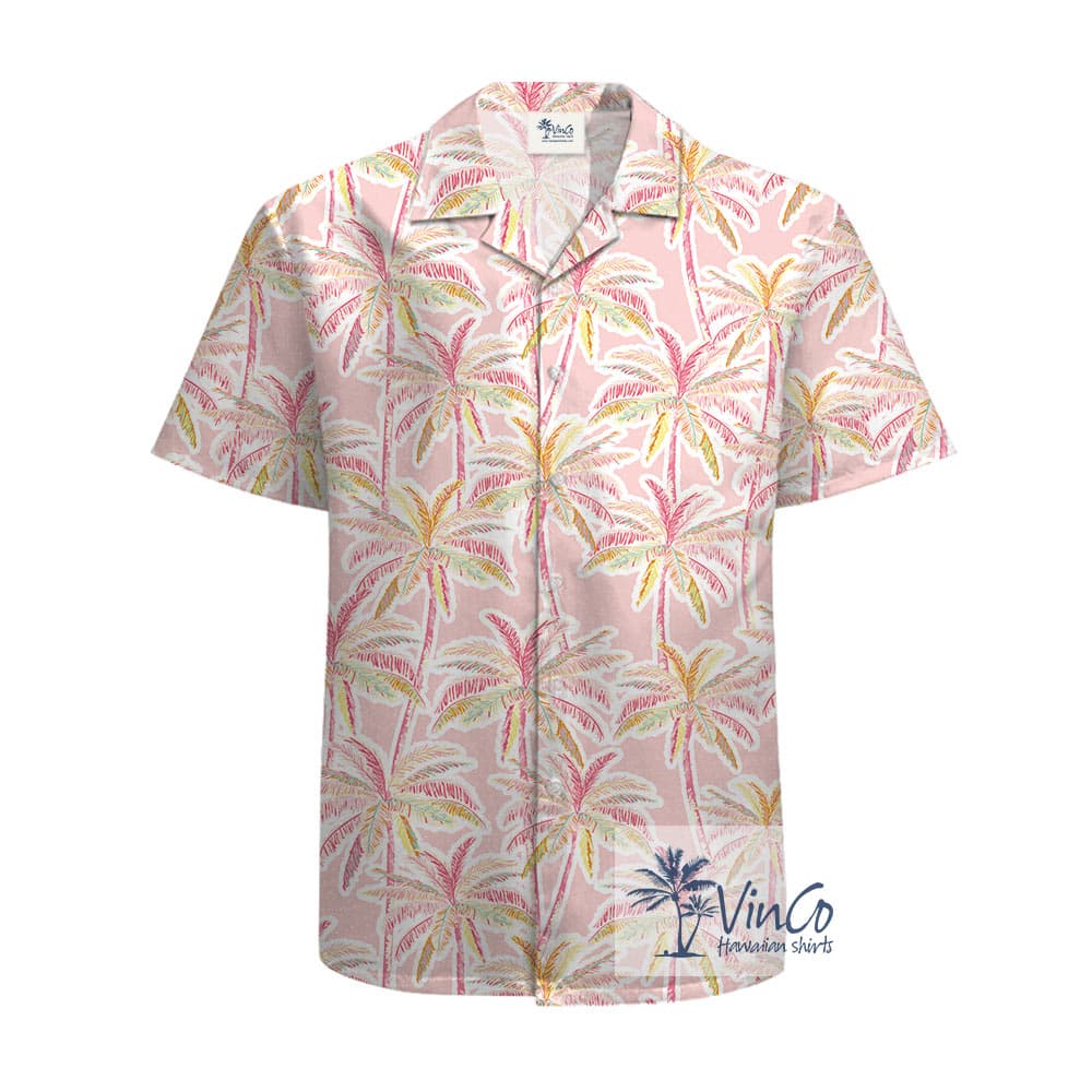 100% Cotton Pink Hawaiian Shirt For Men (2)