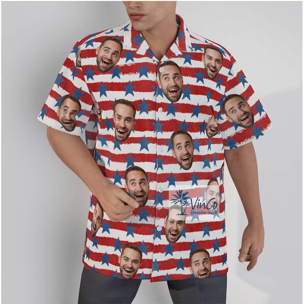4th Of July American Flag Hawaiian Shirt With Custom Face (6)