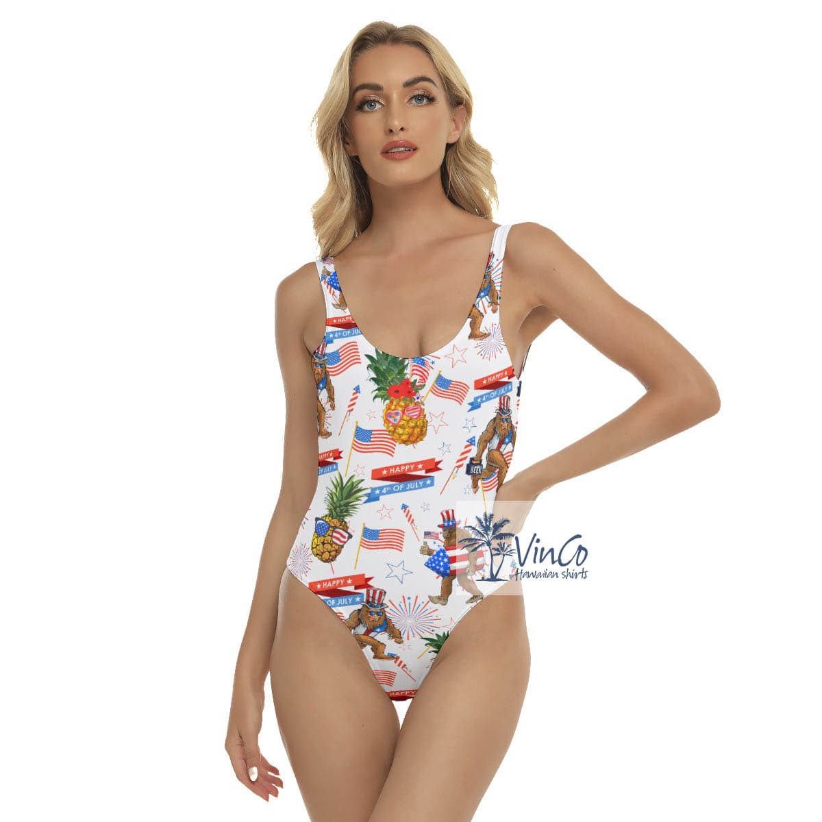4th Of July Pineapple Bigfoot Hawaiian Swimsuit For Women