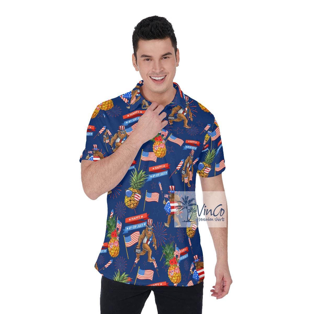 4th Of July Pineapple Sasquatch Hawaiian Polo Shirt