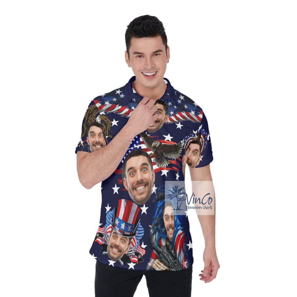 American Eagles Custom Face Patriotic Hawaiian Polo Shirt