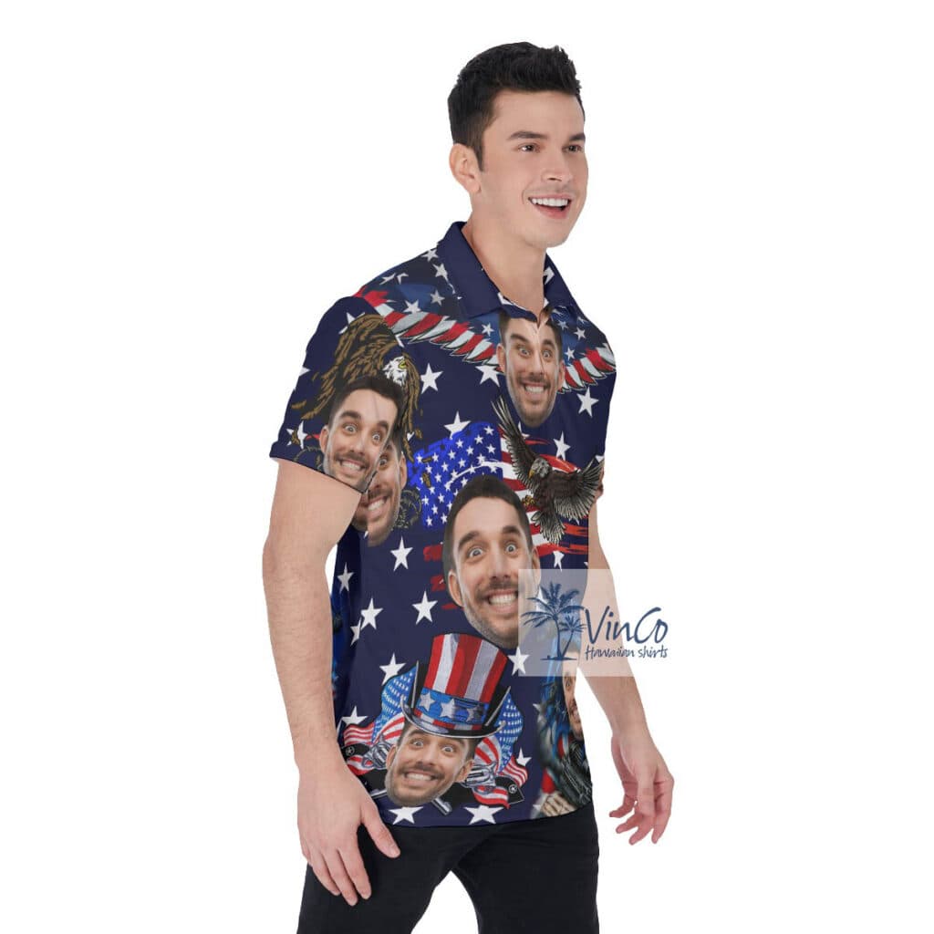 American Eagles Custom Face Patriotic Hawaiian Polo Shirt