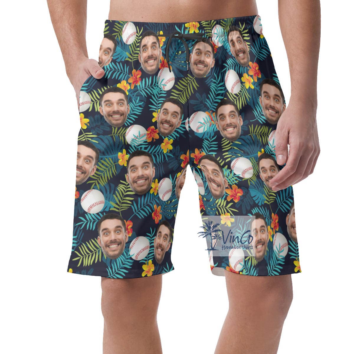 Baseball Hawaiian Beach Shorts With Custom Face