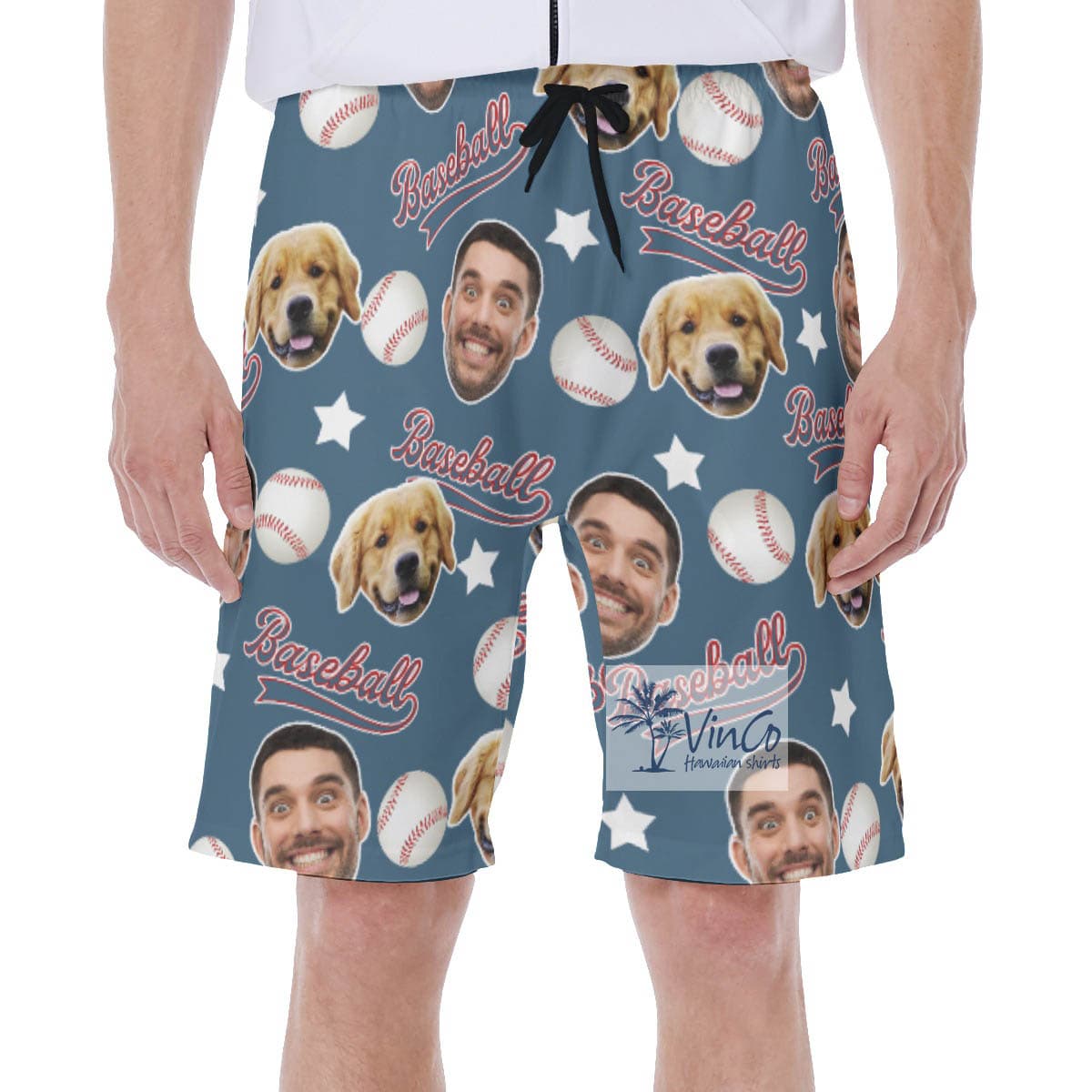 Baseball Lover Custom Face Hawaiian Swim Trunks For Men