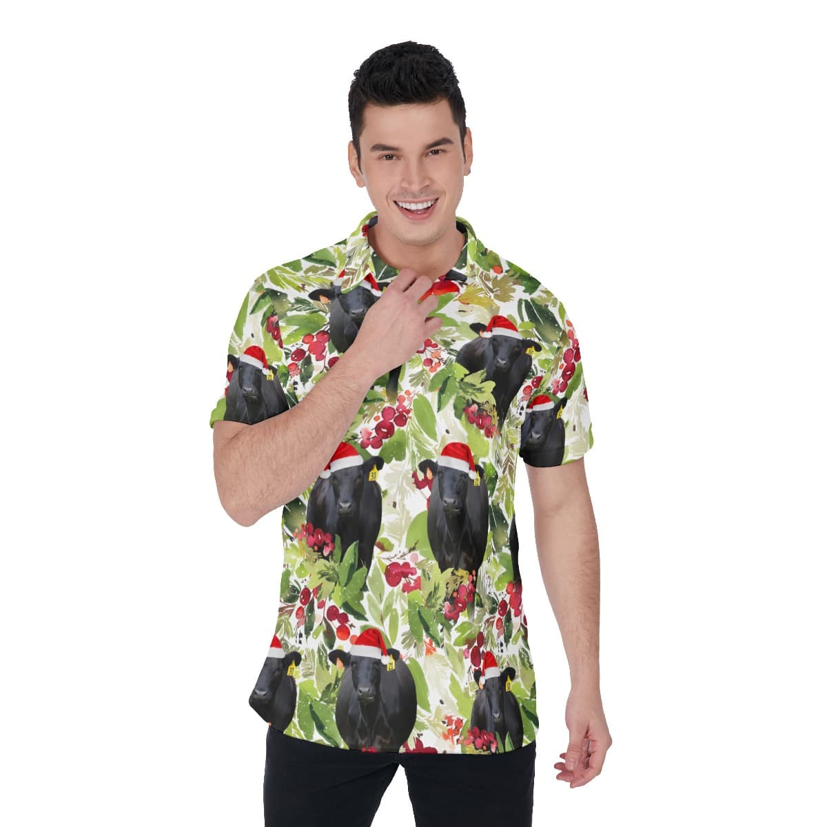 Black Angus Cow Christmas Hawaiian Polo Shirt (1)