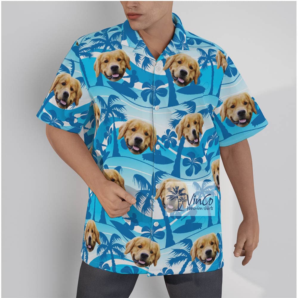 Blue Custom Dog Face Hawaiian Shirt For Beach Vacation – (2)