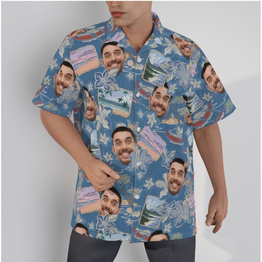 Blue Custom Hawaiian Shirt Face Photos For Men