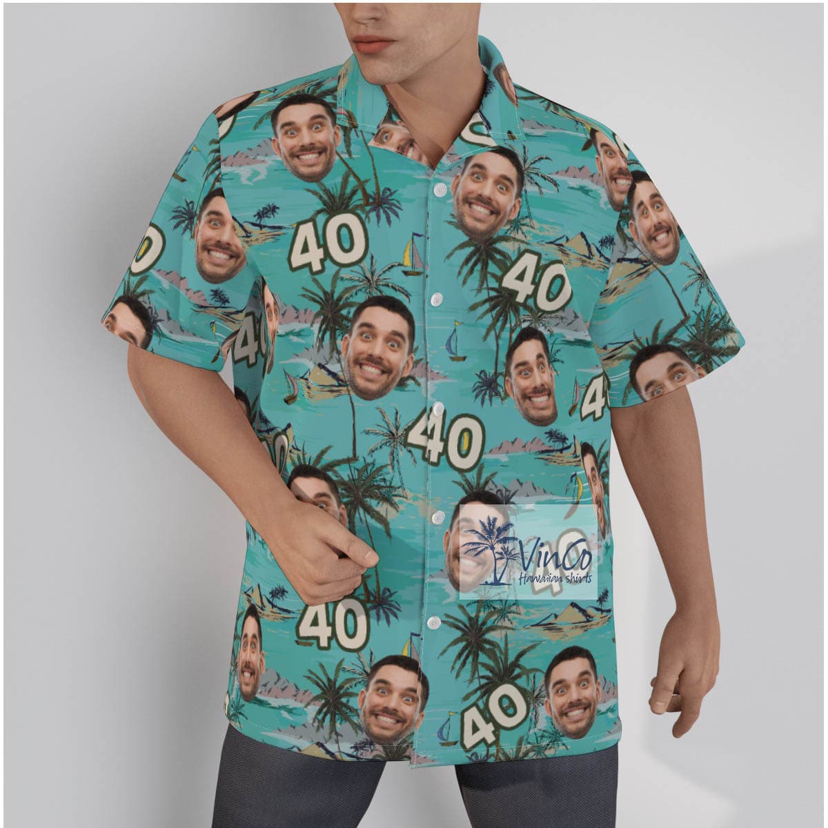 Blue Tropical Island Custom Face Birthday Hawaiian Shirt