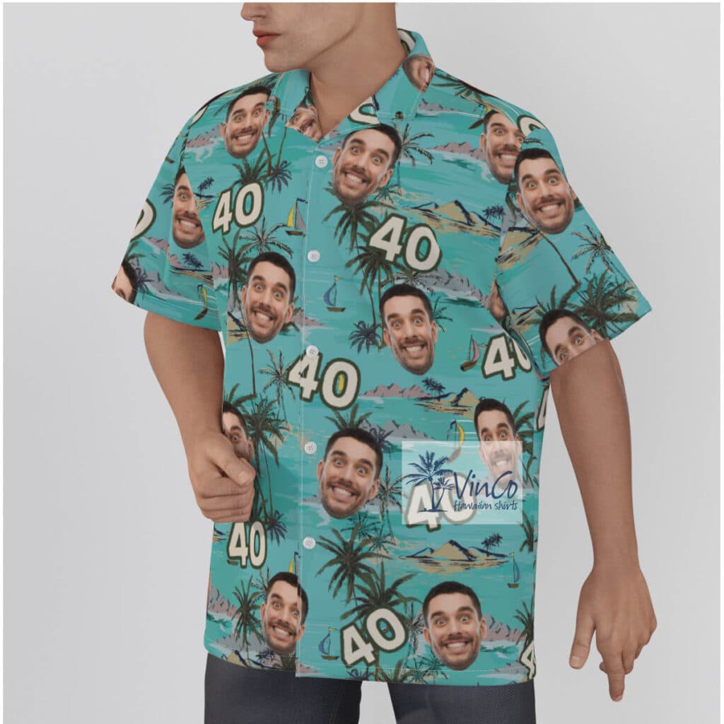 Blue Tropical Island Custom Face Birthday Hawaiian Shirt