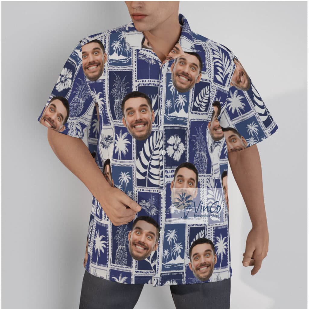 Blue Tropical Palm Trees Custom Face Hawaiian Shirt