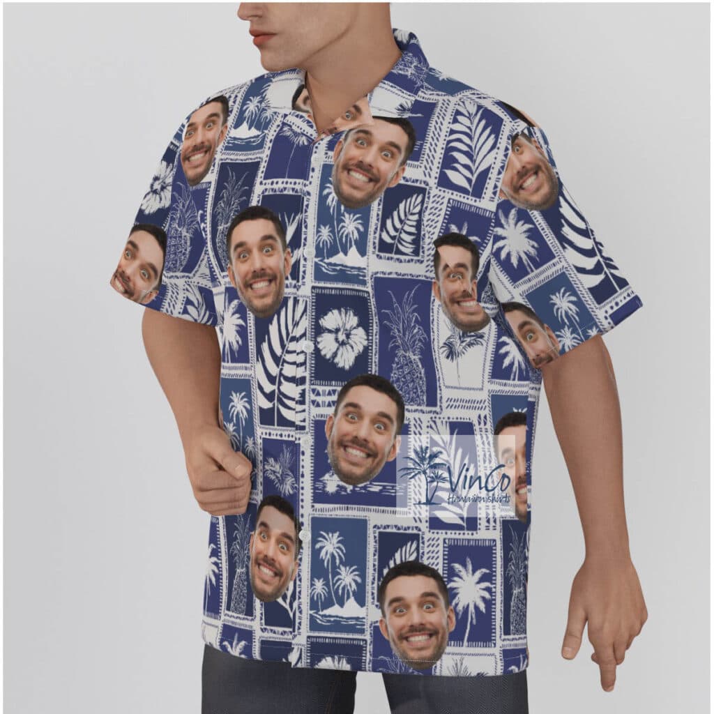 Blue Tropical Palm Trees Custom Face Hawaiian Shirt