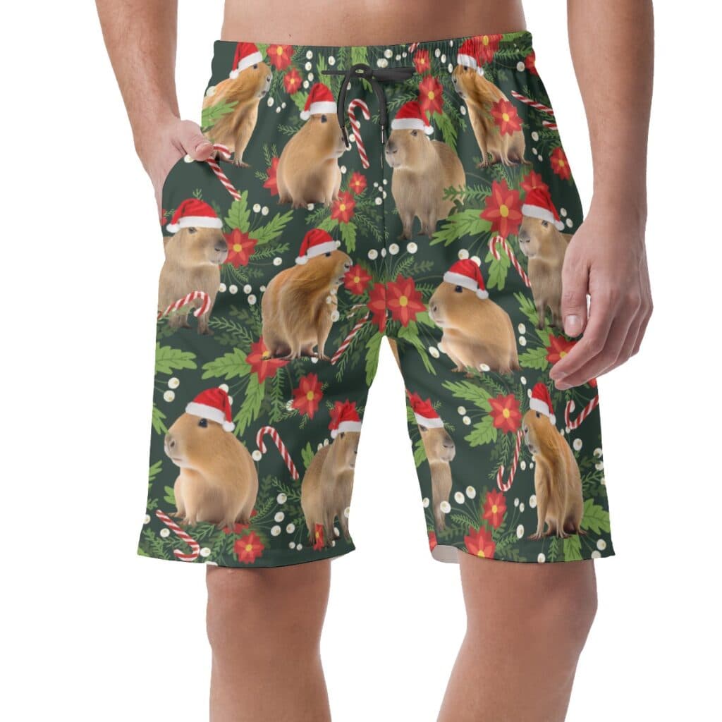 Christmas Capybara Tropical Hawaiian Beach Shorts For Men