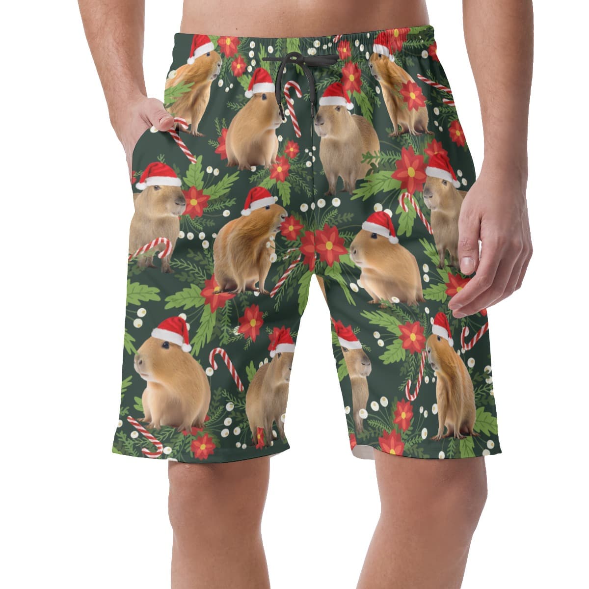 Christmas Capybara Tropical Hawaiian Beach Shorts For Men