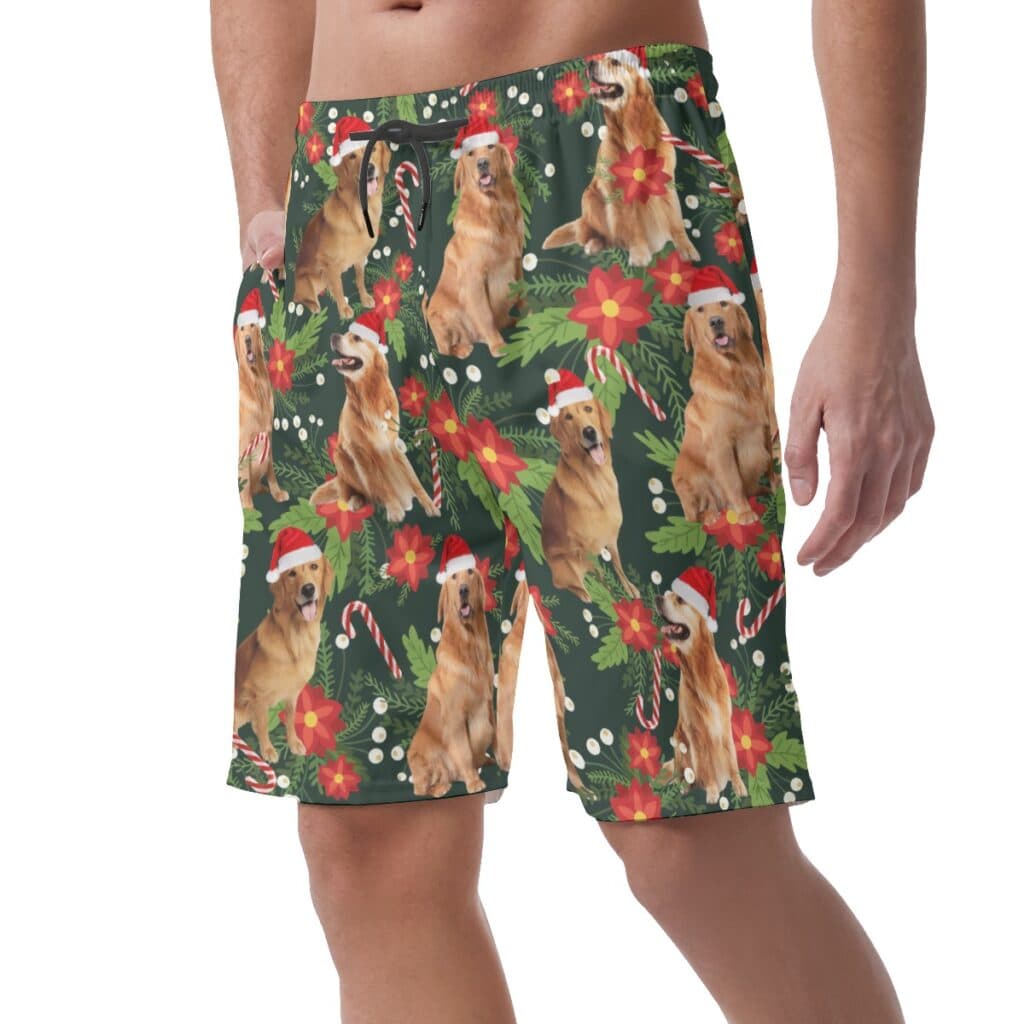 Christmas Dog Floral Hawaiian Beach Shorts For Men