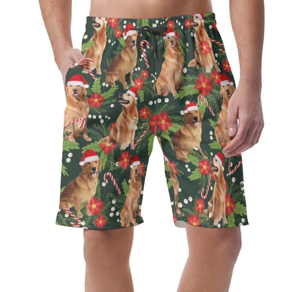Christmas Dog Floral Hawaiian Beach Shorts For Men