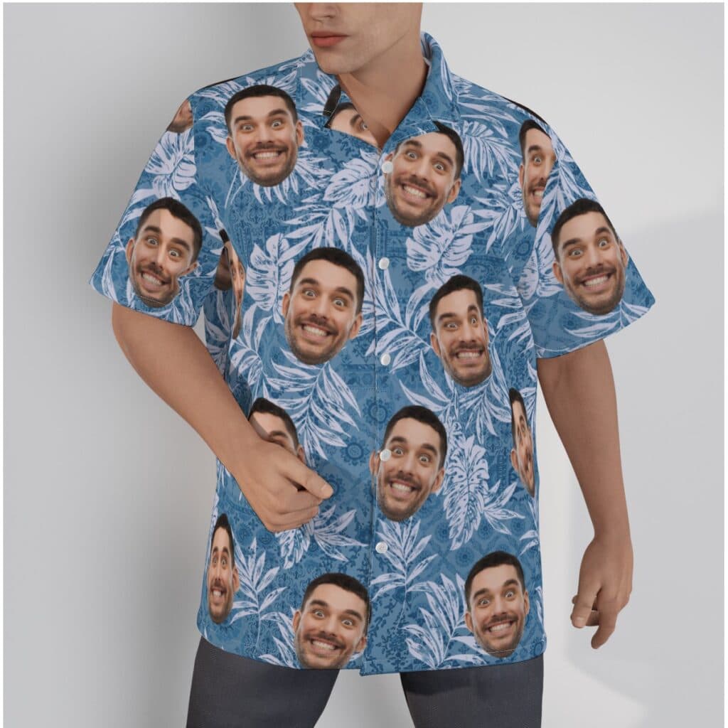 Classic Blue Hawaiian Shirt With Your Face (1)